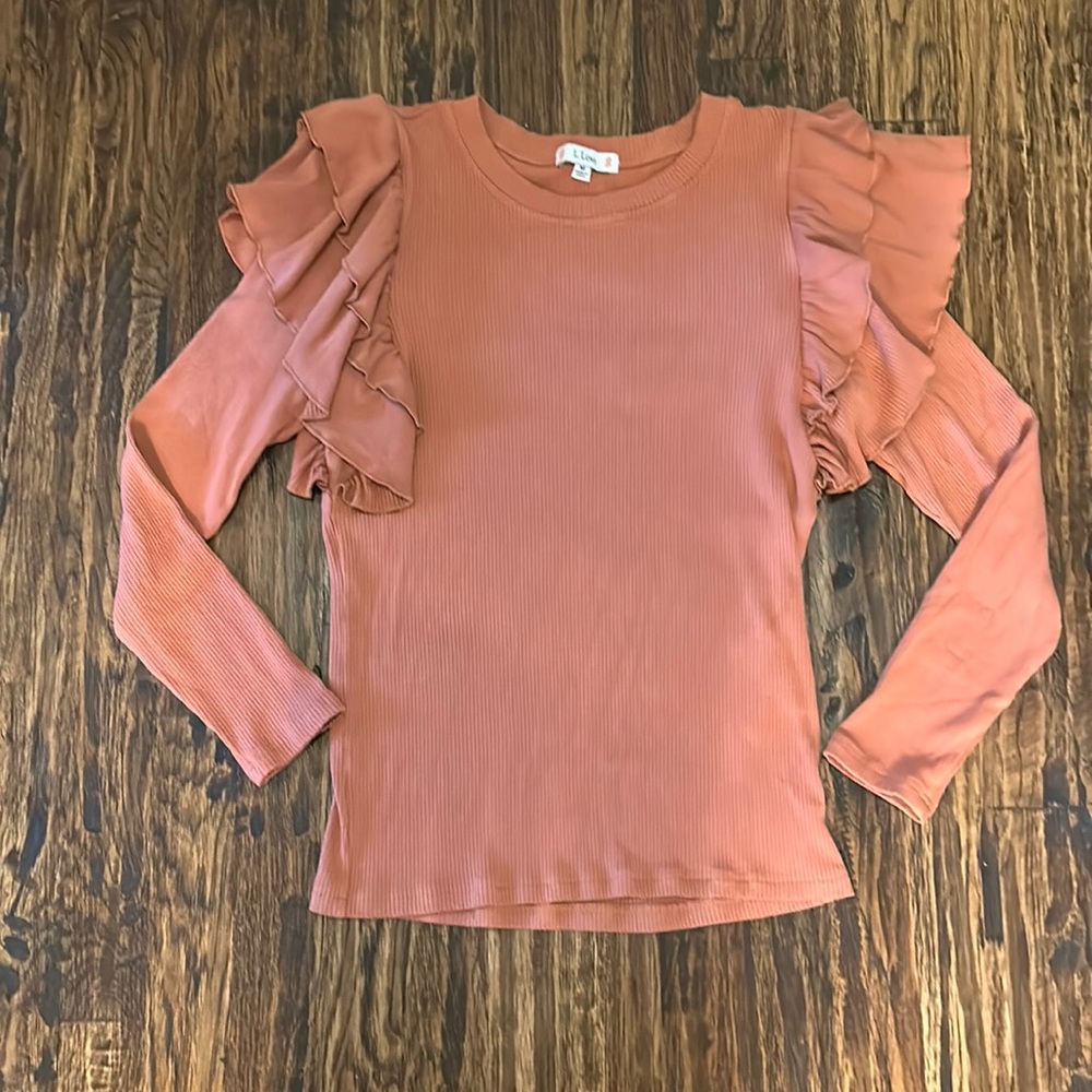 L Love Ruffle Long Sleeve Shirt - M